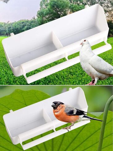 Lucky Interests 2pcs Bird Feeder, Pet Bird Food Double Plastic Seed Water Feeder Dispenser Standing Frame Plastic Food Feeder Cup for Parrots Cockatiel Pigeon Sparrow Bird Cage Bowl with 2 Bird Spoons in Kuwait
