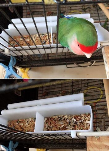 Lucky Interests 2pcs Bird Feeder, Pet Bird Food Double Plastic Seed Water Feeder Dispenser Standing Frame Plastic Food Feeder Cup for Parrots Cockatiel Pigeon Sparrow Bird Cage Bowl with 2 Bird Spoons in Kuwait