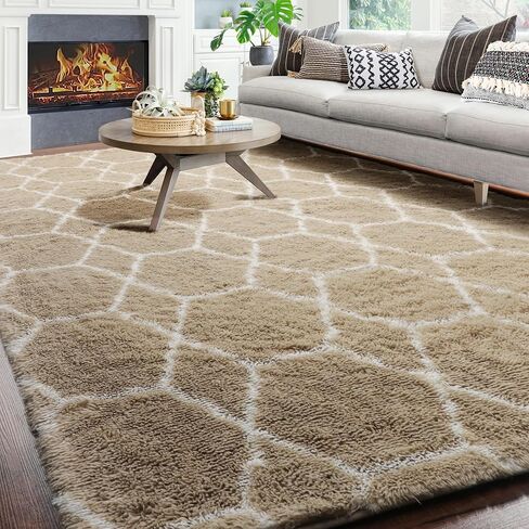ONASAR Geometric Area Rug 4x6 for Bedroom Living Room, Beige Moroccan Rugs Floor Mat for Home Decor Aesthetic, Soft Shaggy Plush Fluffy Carpet for Teen Nursery Playroom Dorm Classroom Office in Kuwait