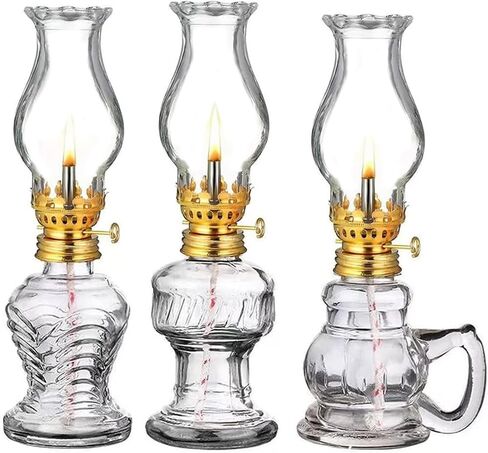 3 Pack Vintage Oil Lamps for Indoor Use,8 Inch Height Kerosene Lamp with Hurricane Glass,Rustic Kerosene Lantern for Home Emergency Lighting,Tabletop Decor (3 Pack Oil lamp) in Kuwait