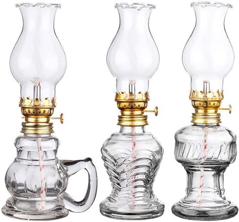 3 Pack Vintage Oil Lamps for Indoor Use,8 Inch Height Kerosene Lamp with Hurricane Glass,Rustic Kerosene Lantern for Home Emergency Lighting,Tabletop Decor (3 Pack Oil lamp) in Kuwait