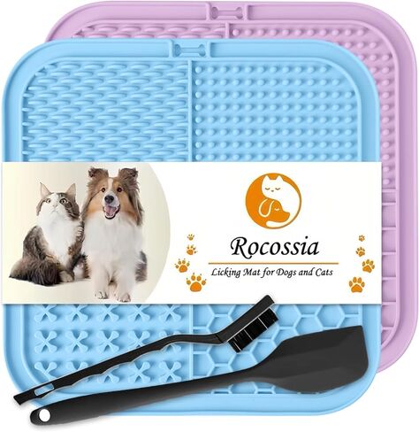 حصيرة لعق روكوسيا للكلاب والقطط، عبوتان مع أكواب شفط، وسادات لعق زبدة الفول السوداني للكلاب لتقليل الملل، وأوعية تغذية بطيئة للكلاب والقطط للاستحمام والعناية والتدريب (الأزرق والوردي) in Kuwait