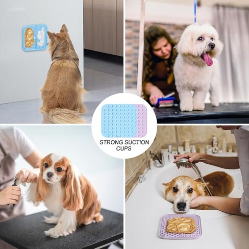 حصيرة لعق روكوسيا للكلاب والقطط، عبوتان مع أكواب شفط، وسادات لعق زبدة الفول السوداني للكلاب لتقليل الملل، وأوعية تغذية بطيئة للكلاب والقطط للاستحمام والعناية والتدريب (الأزرق والوردي) in Kuwait