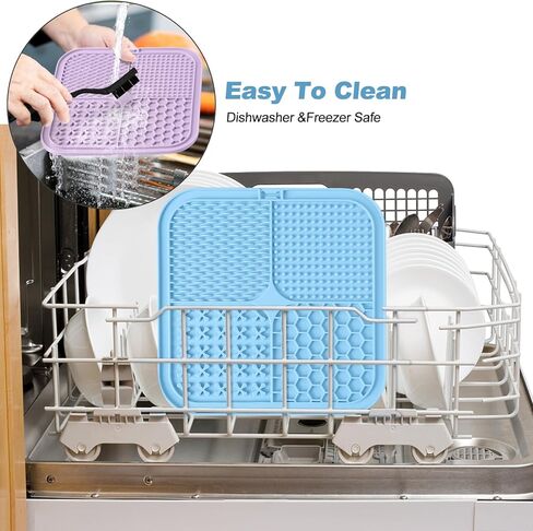 حصيرة لعق روكوسيا للكلاب والقطط، عبوتان مع أكواب شفط، وسادات لعق زبدة الفول السوداني للكلاب لتقليل الملل، وأوعية تغذية بطيئة للكلاب والقطط للاستحمام والعناية والتدريب (الأزرق والوردي) in Kuwait