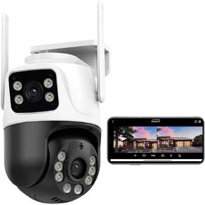 كاميرا أمان COOLUS خارجية بدقة 4 ميجابكسل 2K مزدوجة العدسة مع كاميرا واي فاي PTZ بزاوية 360 درجة لأمن المنزل بالخارج، IP66، رؤية ليلية ملونة، محادثة ثنائية الاتجاه، كشف الحركة، متوافقة مع Alexa in Kuwait