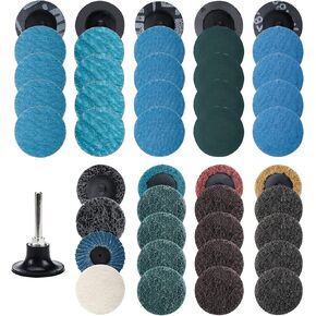 باتيور مجموعة اقراص صنفرة سريعة التغيير مكونة من 45 قطعة من اقراص صنفرة زركونيا مقاس 2 انش مع حامل 1/4 انش، اقراص تكييف السطح لشريط الصقل والتلميع وازالة الطلاء والصدا in Kuwait