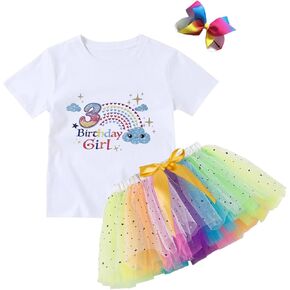 Zusnxaxe ملابس الفتيات الصغيرات بألوان قوس قزح لعيد الميلاد الأول رومبير + تنورة توتو للرضع + عصابة رأس ملابس الصيف كعكة سحق الصور تبادل لاطلاق النار in Kuwait