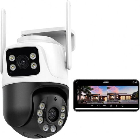 كاميرا أمان COOLUS خارجية بدقة 4 ميجابكسل 2K مزدوجة العدسة مع كاميرا واي فاي PTZ بزاوية 360 درجة لأمن المنزل بالخارج، IP66، رؤية ليلية ملونة، محادثة ثنائية الاتجاه، كشف الحركة، متوافقة مع Alexa in Kuwait