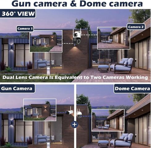 كاميرا أمان COOLUS خارجية بدقة 4 ميجابكسل 2K مزدوجة العدسة مع كاميرا واي فاي PTZ بزاوية 360 درجة لأمن المنزل بالخارج، IP66، رؤية ليلية ملونة، محادثة ثنائية الاتجاه، كشف الحركة، متوافقة مع Alexa in Kuwait