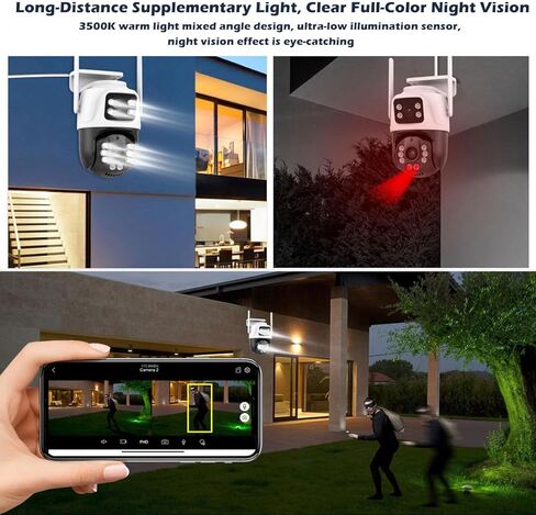 كاميرا أمان COOLUS خارجية بدقة 4 ميجابكسل 2K مزدوجة العدسة مع كاميرا واي فاي PTZ بزاوية 360 درجة لأمن المنزل بالخارج، IP66، رؤية ليلية ملونة، محادثة ثنائية الاتجاه، كشف الحركة، متوافقة مع Alexa in Kuwait