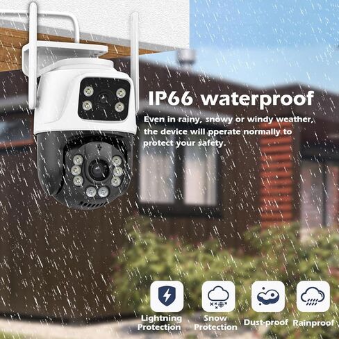 كاميرا أمان COOLUS خارجية بدقة 4 ميجابكسل 2K مزدوجة العدسة مع كاميرا واي فاي PTZ بزاوية 360 درجة لأمن المنزل بالخارج، IP66، رؤية ليلية ملونة، محادثة ثنائية الاتجاه، كشف الحركة، متوافقة مع Alexa in Kuwait