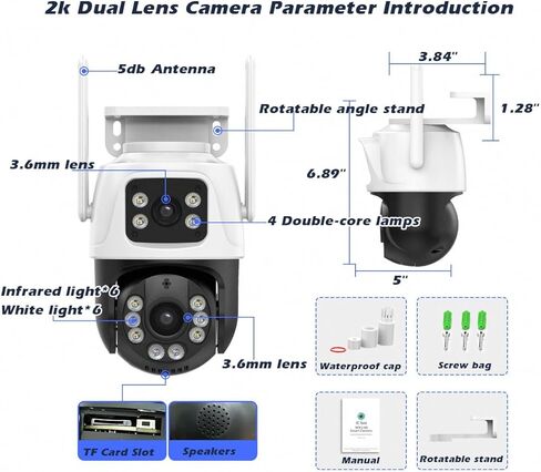 كاميرا أمان COOLUS خارجية بدقة 4 ميجابكسل 2K مزدوجة العدسة مع كاميرا واي فاي PTZ بزاوية 360 درجة لأمن المنزل بالخارج، IP66، رؤية ليلية ملونة، محادثة ثنائية الاتجاه، كشف الحركة، متوافقة مع Alexa in Kuwait