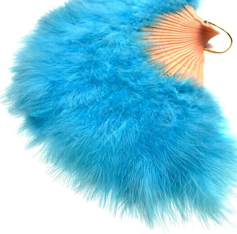 Shekyeon Marabou Feather Fan 20s Vintage Folding Fan Flapper Hand Fan for Costume Dancing Show Home Centerpiece Decor(Turquoise) in Saudi Arabia