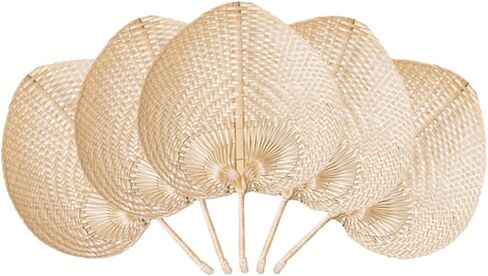 Natural Bamboo Raffia Hand Fans,Hand Weaving Fan for Summer Cooling Supplies Farmhouse Wall Decor Wedding Party Favors (5 Pcs) in Saudi Arabia