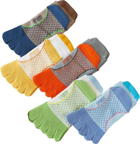 Yuerach 5 أزواج من الجوارب للأطفال، جوارب كاحل بخمسة أصابع كرتونية قابلة للتنفس بنمط حيوانات للركض عند أصابع القدم للأولاد والبنات in Kuwait