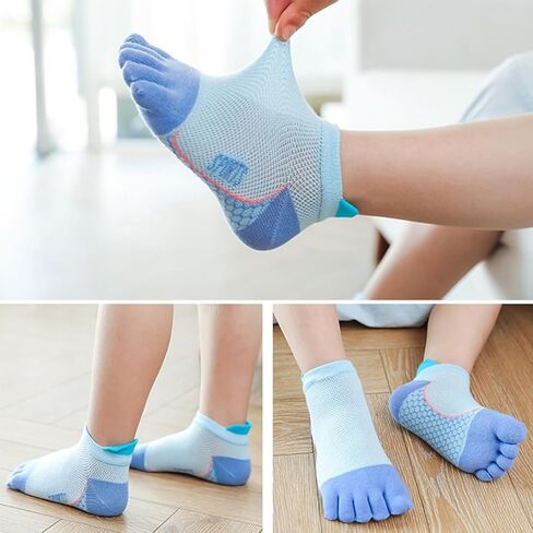 Yuerach 5 أزواج من الجوارب للأطفال، جوارب كاحل بخمسة أصابع كرتونية قابلة للتنفس بنمط حيوانات للركض عند أصابع القدم للأولاد والبنات in Kuwait