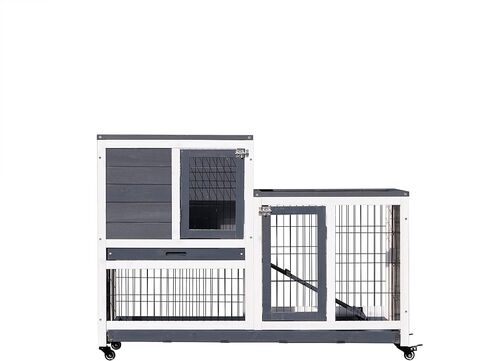 Lifeand 43''L Removable Tray Ramp Wooden Outdoor Rabbit Hutch Small Animal Coop with Running Cage with Enclosed Run with Wheels, Ramp, Removable Tray Ideal,Gray in Kuwait