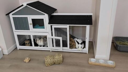 قفص ارنب فاخر متعدد المستويات بطول 56.7 انش من لايف اند بتصميم مقاوم للطقس وسهل التنظيف، مثالي للارانب والخنازير الغينية والقنافذ، رمادي + ابيض in Kuwait