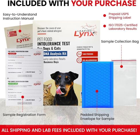 Vet-Recommended Pet Food Sensitivity & Intolerance Test Kit for Dogs & Cats, Lab Fee Included, Results in 3 Days - Fur Analysis for ~200 Foods & Allergens, Allergy Test Kit for All Breeds & Ages in Kuwait