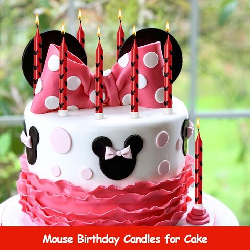 Lidmada 12Pcs Mickey Minnine Mouse Ear Theme Birthday Candles Cake Cupcake Cartoon Toppers Candles for Kids Girls Boys Mickey Party Decorations Supplies in Kuwait