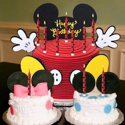 Lidmada 12Pcs Mickey Minnine Mouse Ear Theme Birthday Candles Cake Cupcake Cartoon Toppers Candles for Kids Girls Boys Mickey Party Decorations Supplies in Kuwait