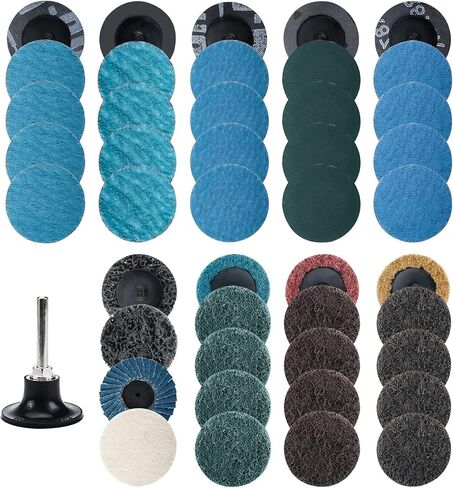 باتيور مجموعة اقراص صنفرة سريعة التغيير مكونة من 45 قطعة من اقراص صنفرة زركونيا مقاس 2 انش مع حامل 1/4 انش، اقراص تكييف السطح لشريط الصقل والتلميع وازالة الطلاء والصدا in Kuwait