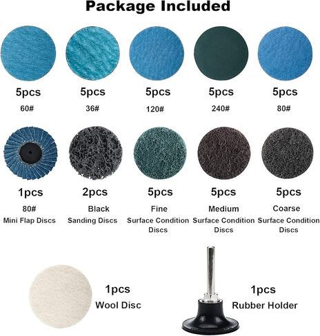 باتيور مجموعة اقراص صنفرة سريعة التغيير مكونة من 45 قطعة من اقراص صنفرة زركونيا مقاس 2 انش مع حامل 1/4 انش، اقراص تكييف السطح لشريط الصقل والتلميع وازالة الطلاء والصدا in Kuwait