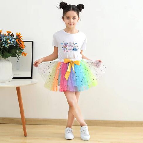 Zusnxaxe ملابس الفتيات الصغيرات بألوان قوس قزح لعيد الميلاد الأول رومبير + تنورة توتو للرضع + عصابة رأس ملابس الصيف كعكة سحق الصور تبادل لاطلاق النار in Kuwait