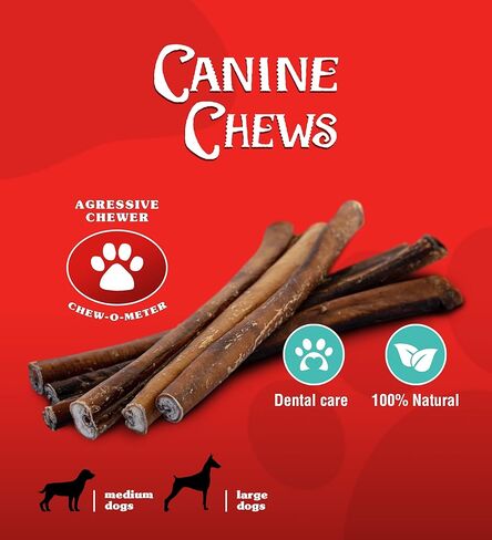 Canine Chews Bully Sticks 12" Thick Beef Chew Treat for Large Dogs Aggressive Chewers Low Odor All Natural 1.1 Pounds 12 Pack in Kuwait