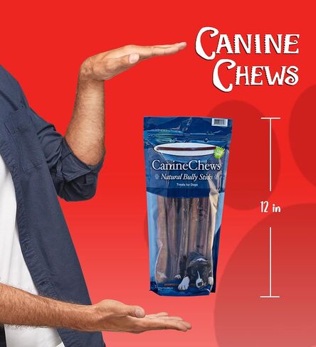 Canine Chews Bully Sticks 12" Thick Beef Chew Treat for Large Dogs Aggressive Chewers Low Odor All Natural 1.1 Pounds 12 Pack in Kuwait