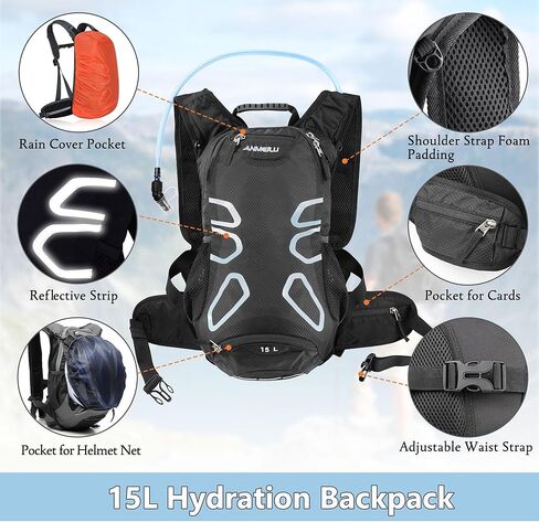 Camkinger Hydration Backpack with 3L TPU Water Bladder, 15L Lightweight Water Backpack with Rain Cover for Man Women, Hydration Pack Backpack for Hiking, Running, Cycling, Climbing in Kuwait