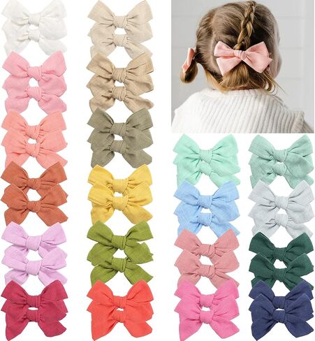 30pcs Girls Curly Hair Clips Fireworks Hair Bows for Baby Girls Hair Clips Curly Korker Pom Pom Bow Baby Barrettes Ribbon Ponytail Bows Hair Accessories for Girls Toddlers School Children in Kuwait