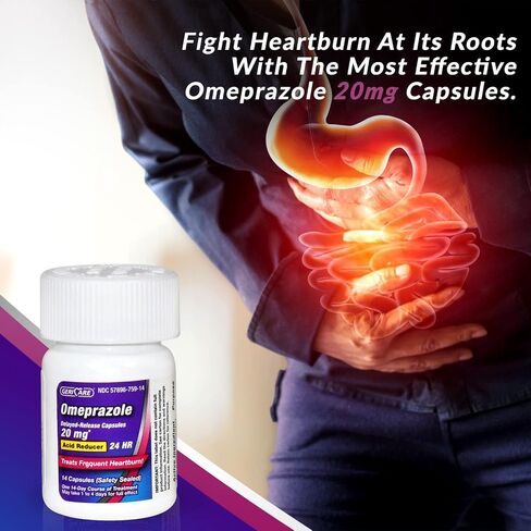 GeriCare Omeprazole Delayed Release Capsules 20.6mg - Acid Reducer Pills for 24 Hour Heartburn Relief - Acid Reflux Medicine to Treat Frequent Heartburn (42 Count) in Saudi Arabia