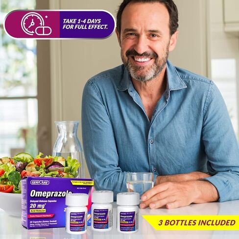 GeriCare Omeprazole Delayed Release Capsules 20.6mg - Acid Reducer Pills for 24 Hour Heartburn Relief - Acid Reflux Medicine to Treat Frequent Heartburn (42 Count) in Saudi Arabia