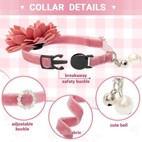 طوق القطط من FLYSTAR قابل للفصل مع أجراس - أطواق قطط على شكل زهرة لطيفة من حجر الراين - طوق ناعم قابل للتعديل من الألماس والزهور للحيوانات الأليفة للقطط والبنات الصغيرة والجراء والأرنب (الوردي والأخضر والبرتقالي) in Kuwait