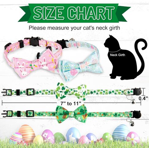 Whaline 4 Pack St. Patrick's Day & Easter Cat Collar with Bowknot and Bell Shamrock Bunny Rabbit Egg Pattern Safety Breakaway Adjustable Pet Collars for Cat Kitten Puppy in Saudi Arabia