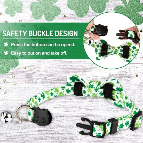 Whaline 4 Pack St. Patrick's Day & Easter Cat Collar with Bowknot and Bell Shamrock Bunny Rabbit Egg Pattern Safety Breakaway Adjustable Pet Collars for Cat Kitten Puppy in Saudi Arabia