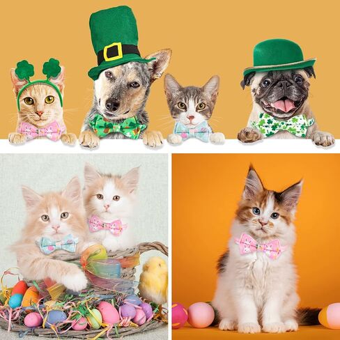 Whaline 4 Pack St. Patrick's Day & Easter Cat Collar with Bowknot and Bell Shamrock Bunny Rabbit Egg Pattern Safety Breakaway Adjustable Pet Collars for Cat Kitten Puppy in Saudi Arabia