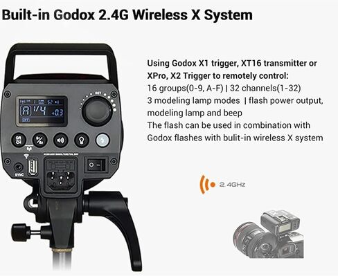 Godox MS300 3Pcs 900W Strobe Light Compact Studio Flash 2.4G Wireless Monolight, Anti-Preflash, Bowens Mount, 5600±200K CCT, w/XT-16 Transmitter, Reflector,2m Light Stand,Softbox,Umbrella,Carrying Bag in Saudi Arabia