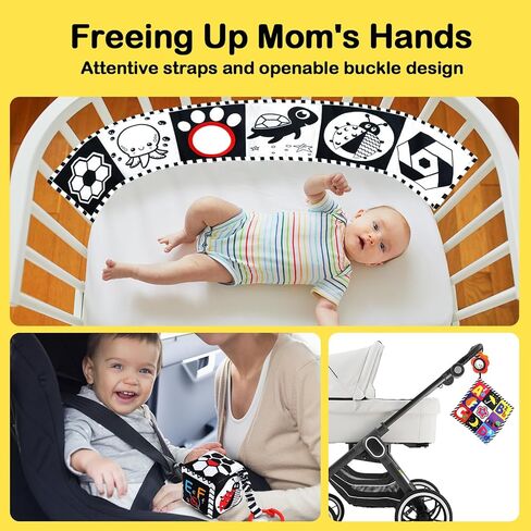 ToyUnited 4 قطع ألعاب أطفال من عمر 0 ​​إلى 3 أشهر، ألعاب حديثي الولادة باللونين الأبيض والأسود عالية التباين لتطوير الدماغ، ألعاب وقت البطن، ألعاب مونتيسوري للأطفال ألعاب كتاب مجعدة حسية ناعمة من عمر 6 إلى 12 شهرًا in Kuwait