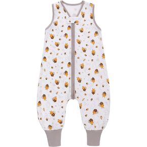 كيس نوم للأطفال بأرجل، كيس نوم للأطفال بدون أكمام TOG 0.5، بطانية ناعمة يمكن ارتداؤها بدون أقدام، كيس نوم مصنوع من القطن بنسبة 100% للأطفال الصغار الأولاد والبنات (أبيض، نحل، L(3T-4T)) in Kuwait