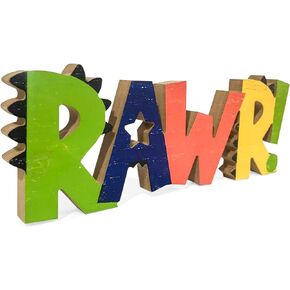 HnJOY Rawr Dinosaur Room Wood Decor for Boys - Kids Decorations for Bedroom - Boys Nursery Room Wooden Wall Decor, Birthday Decoration Dinosaur Theme - Freestanding Multicolor Tabletop 13.7" in Saudi Arabia
