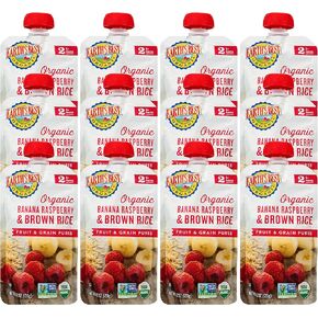Earth's Best Organic Baby Food Pouches, Stage 2 Fruit and Grain Puree for Babies 6 Months and Older, Organic Banana Raspberry and Whole Grain Barley Puree, 3.5 oz Resealable Pouch (Pack of 12) in Kuwait