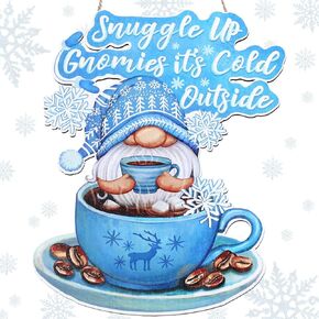 Christmas Door Sign Plaque Christmas Party Decoration Gnome Decor Winter Coffee Cup Snowflake Door Hanger Christmas Wall Decor Snuggle up Gnomies It's Cold Outside Home Decor Outdoors in Kuwait