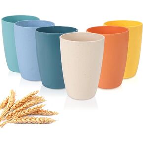 Idealic 12oz Wheat Straw Cups, Unbreakable Drinking Cups Set of 6, Reusable Stackable Tumbler Cups Set, Dishwasher & Microwave Safe Water Cups for Kids, Colorful