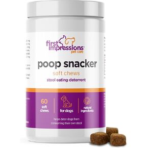 First Impressions Poop Snacker Soft Chews - أفضل رادع لتناول الطعام في البراز للكلاب، رادع كوبروفاجيا للكلاب، البروبيوتيك ومعطر التنفس - رادع للكلاب التي تأكل البراز - 60 قيراط in Kuwait