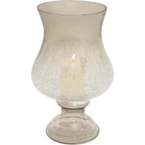 Deco 79 Glass Handmade Turned Style Pillar Hurricane Lamp with Smoked Glass Finish, 9" x 9" x 16", Gold