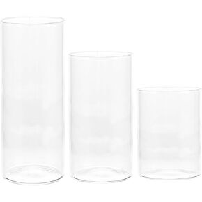جارنيك غطاء حامل شموع زجاجي شفاف من 3 قطع، غطاء انبوب حامل شموع اسطواني، غطاء انبوبي لتزيين طاولة المنزل in Kuwait