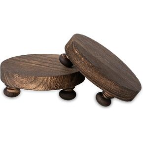 Romadedi Farmhouse Wood Riser للعرض - 4 قطع ديكور ريفي صغير بقاعدة خشبية دائرية مزخرفة لطاولة المنزل والحمام ورف المطبخ، بني
