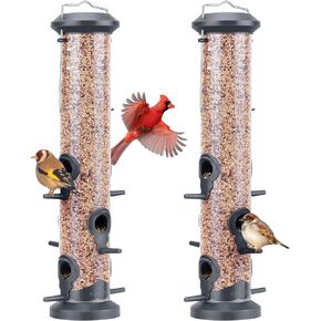Kingsyard 2 Pack Bird Feeders for Outdoors Hanging, Decorative Floral Tube Bird Feeder with 6 Feeding Ports, Weatherproof & Steel Hanger, Attracting for Wild Birds (Black) in Kuwait